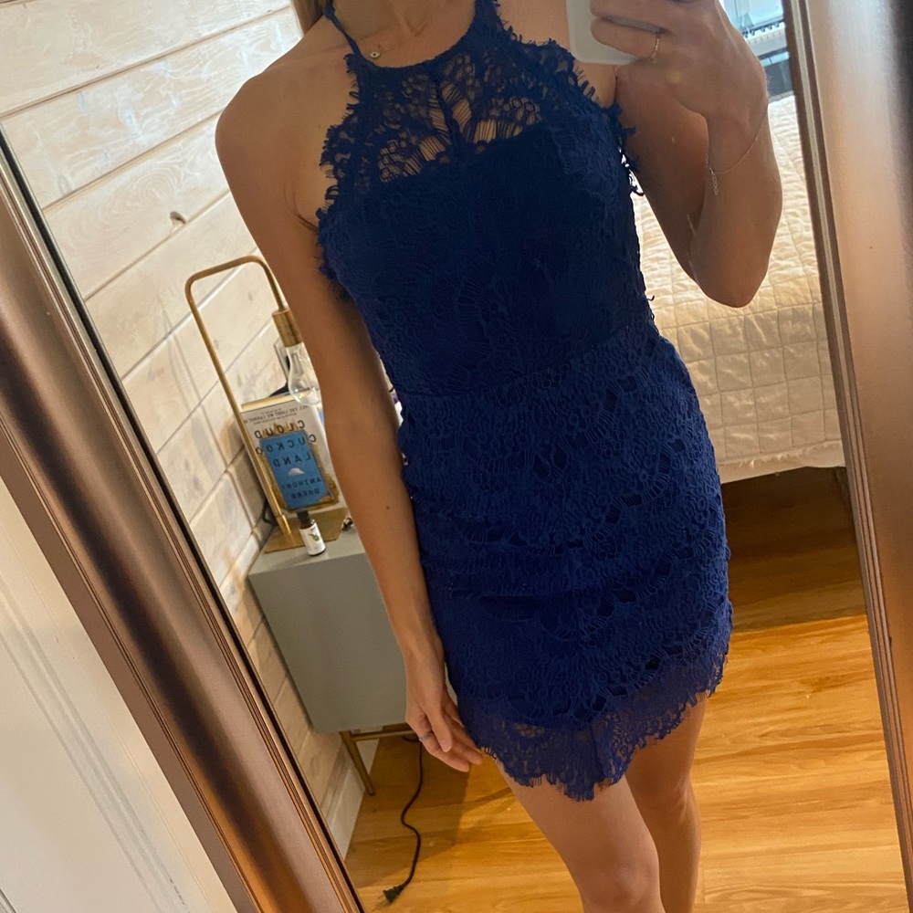 Free People, Blue Lace Body-con Dress, Size XS